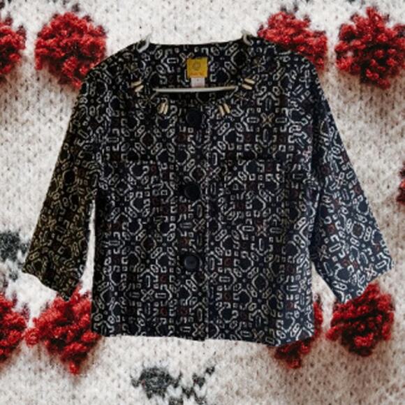 Ruby Rd. Small snap closure front w/faux buttons black and white cotton blend - Picture 1 of 1